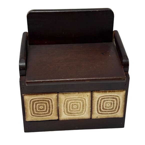 Vintage Rosenthal Netter Wood Recipe Box MCM 3x5 Card Holder Ceramic Tile Front - Picture 3 of 10